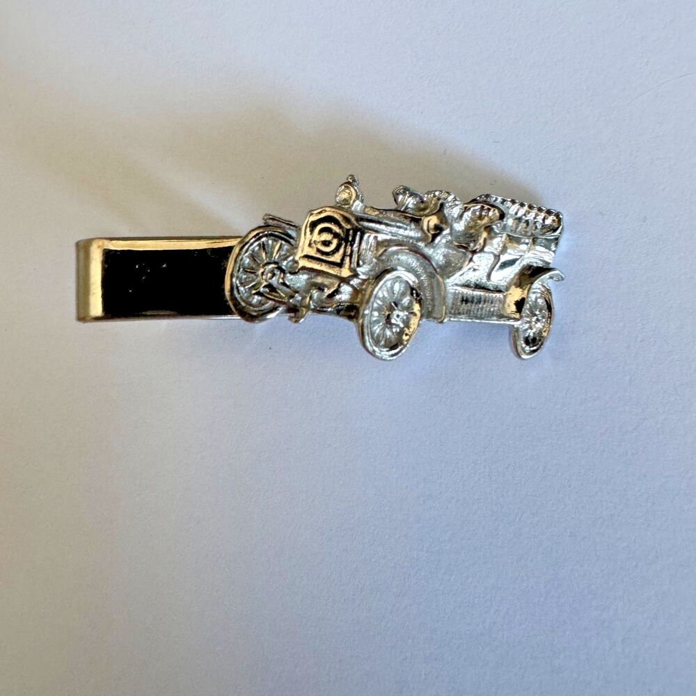 Solid Sterling Silver Ford Model T Tie Bar with Silver-Plated Bronze Clip